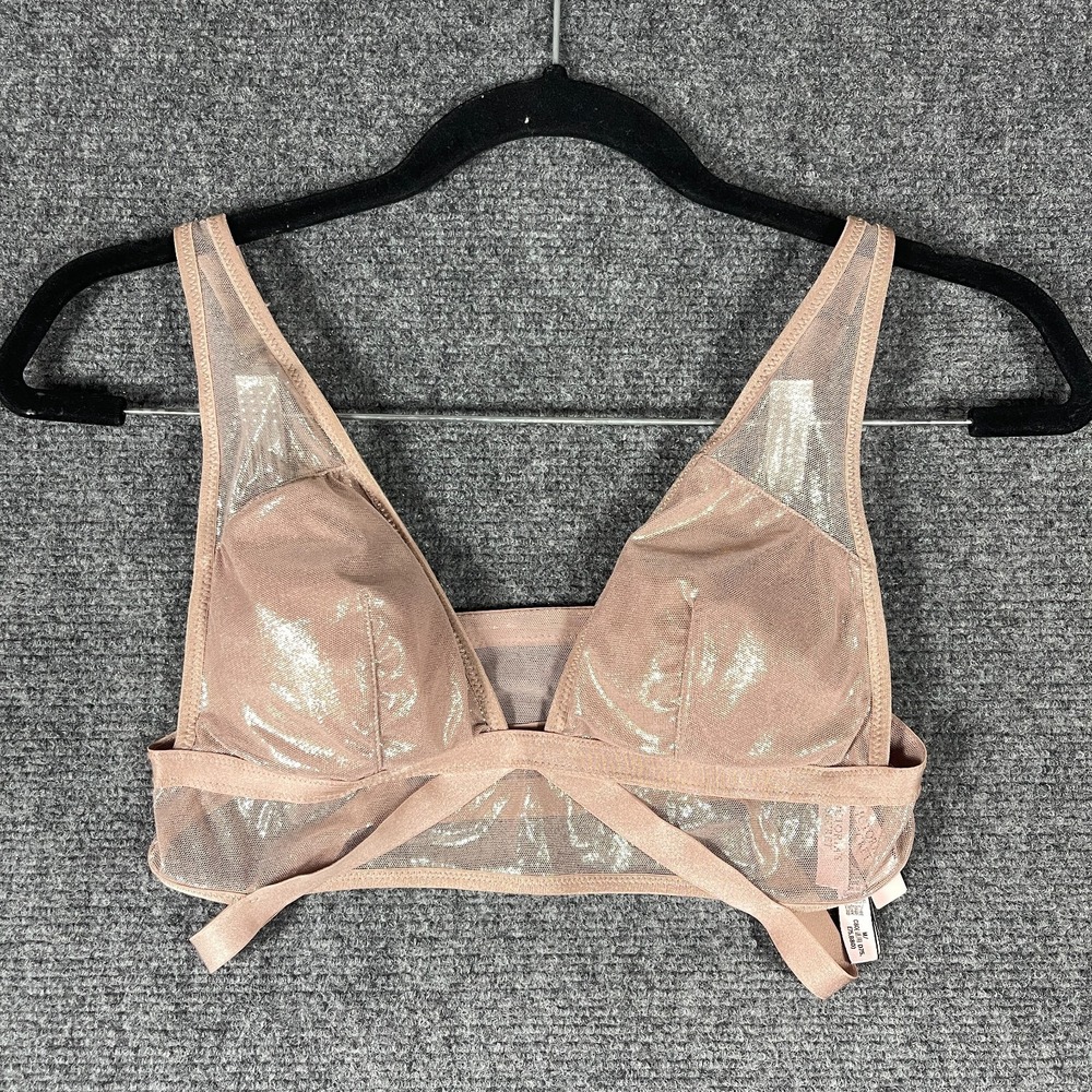 NWT Victoria's Secret Metallic Champagne Shimmer Mesh Bralette Wireless Size M
